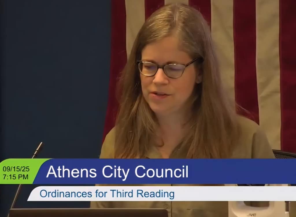 Councilor Beth Clodfelter, At Large, speaks about amending a proposed ordinance at Athens City Council’s meeting on Sept. 15, 2025.