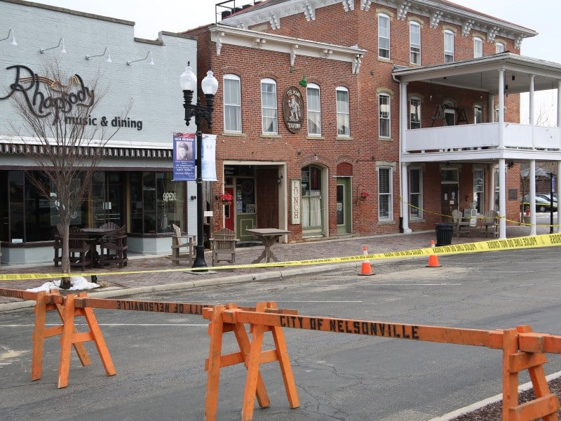 Nelsonville Public Square with partial collapse of The Mine